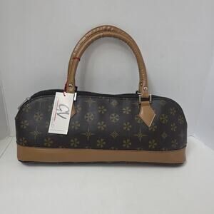 Giovanni Vallenzio Classic Brown Monogram Handbag Tan Trim Satchel Purse NWT